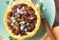 Spicy Red Bean Chili Served in Jalapeño-Cheddar Waffle Bowls
