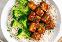 Sticky Teriyaki Tofu Bowl with Sesame and Scallions