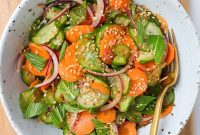 Sesame Carrot and Cucumber Salad with Tangy Dressing