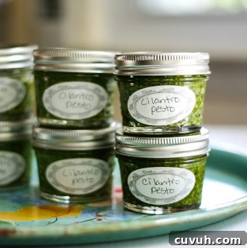 Jars of cilantro pesto.