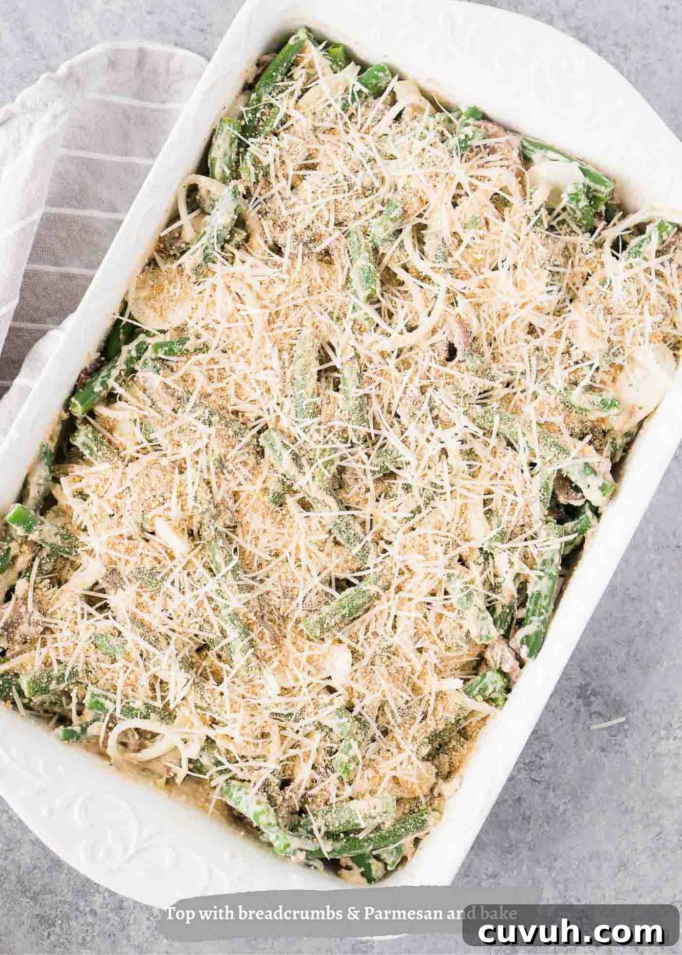 holiday casserole in a baking dish