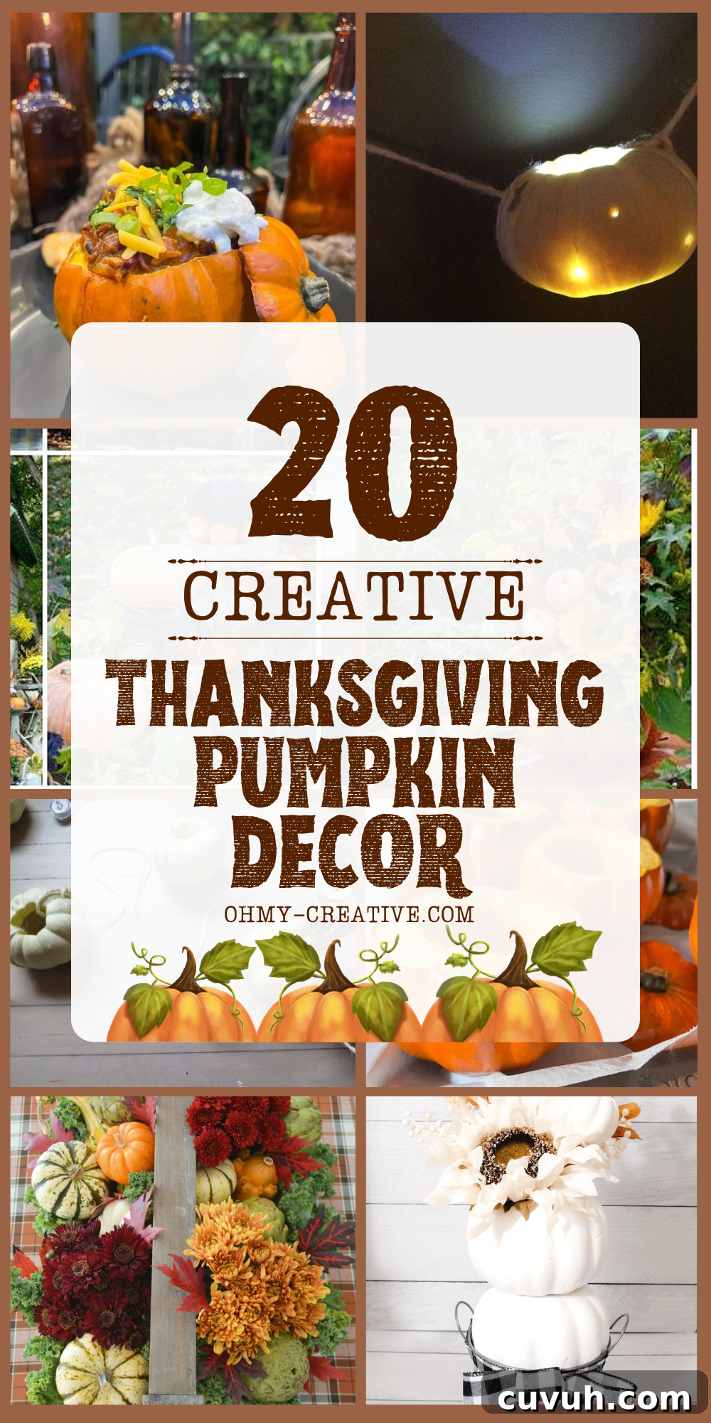 20 Creative Ways to Decorate Pumpkins for Thanksgiving 2 A collage image of pumpkin decor made from real pumpkins, perfect for decorating this Thanksgiving!