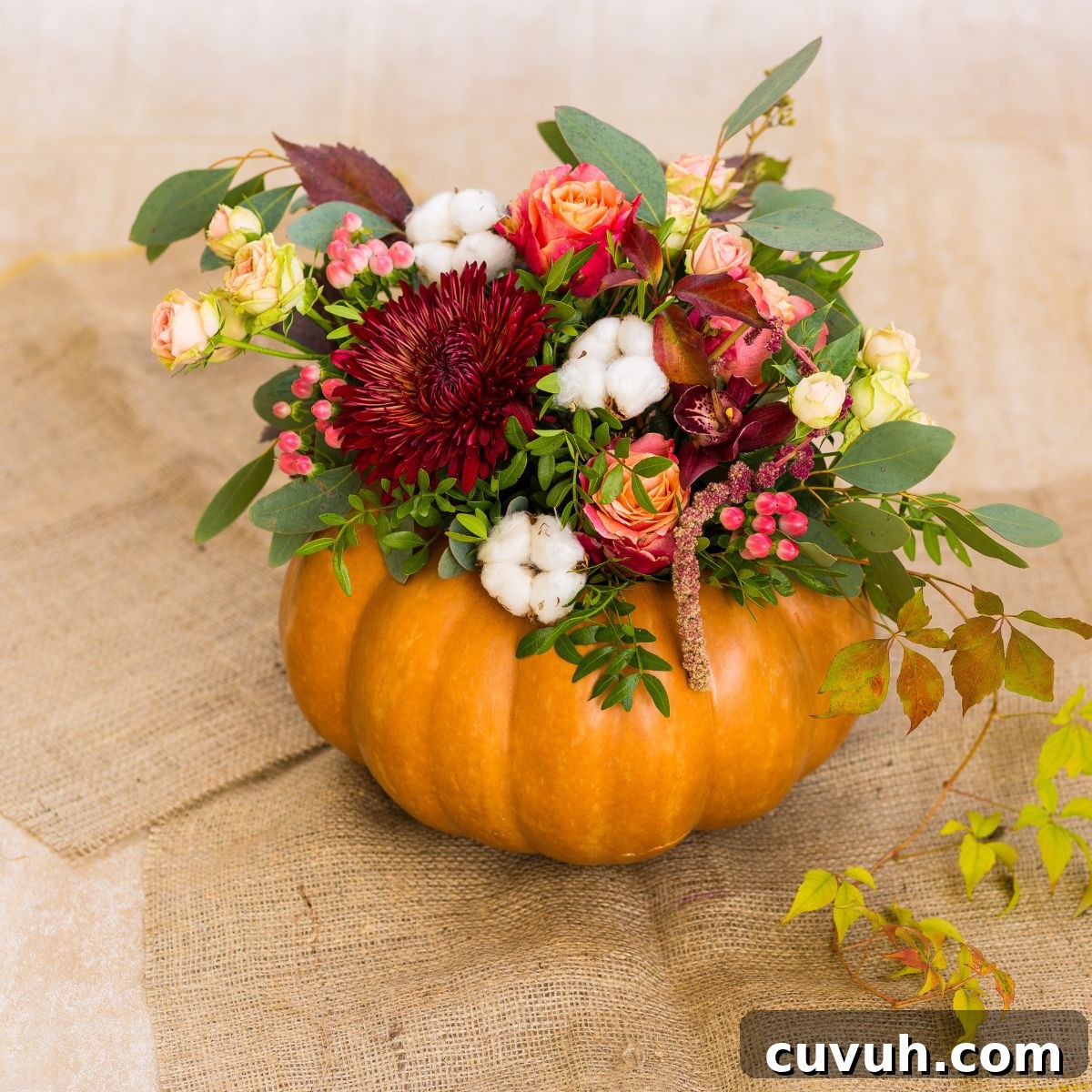 Thanksgiving Pumpkin Centerpiece with Flowers