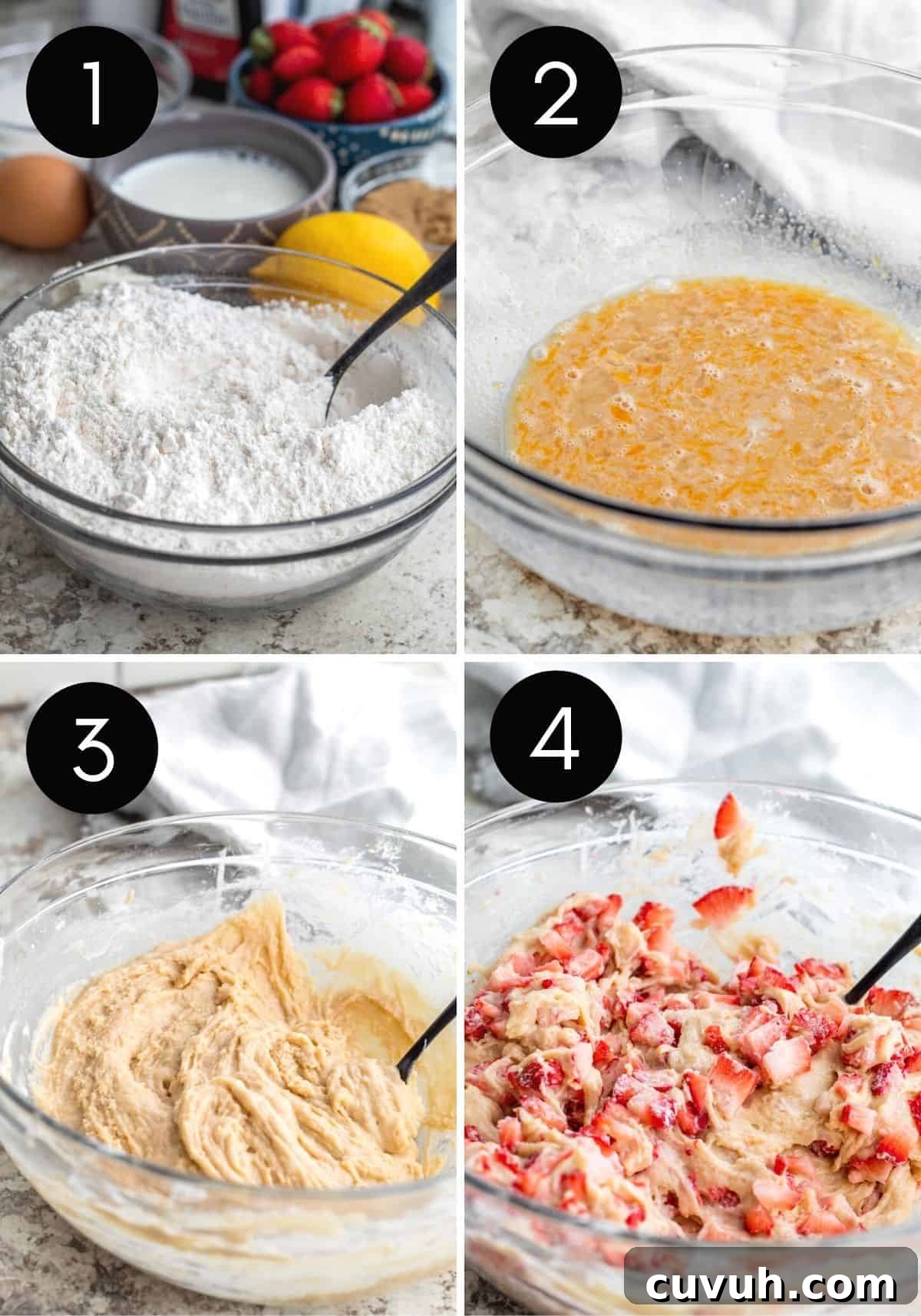 Four prep image collage showing batter being made.