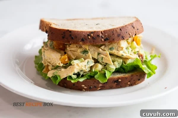 curry chicken salad in a sandwich