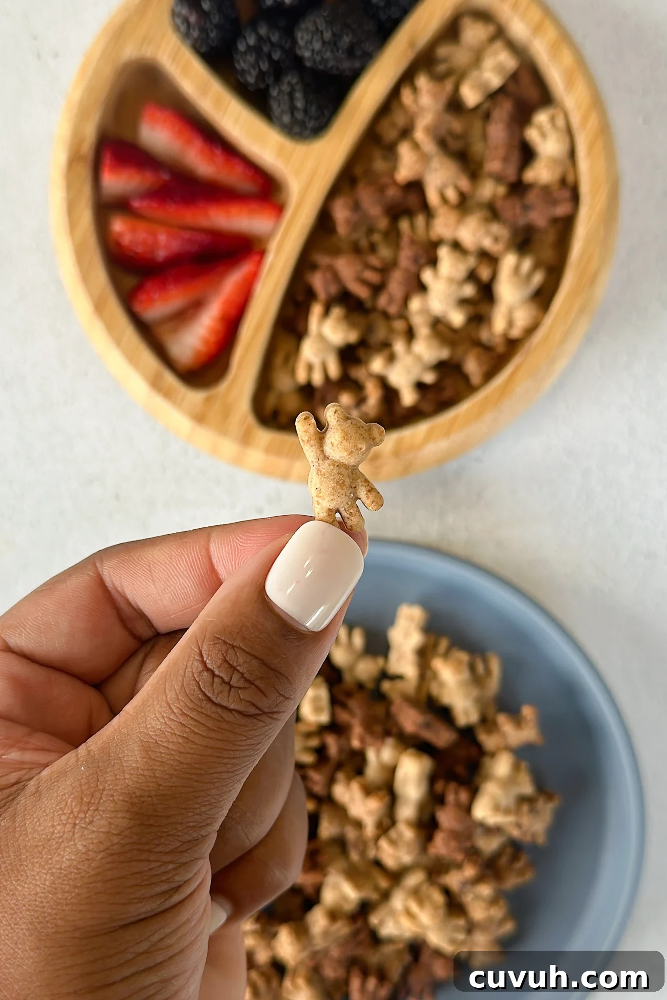 Homemade teddy grahams served on a plate.