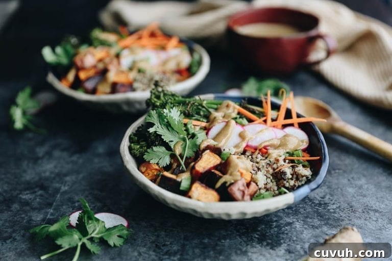 Quinoa Bowls with Veggies + Miso Sesame Dressing