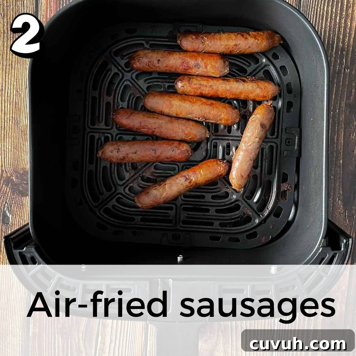 Crispy Juicy Air Fryer Breakfast Sausages in 15 Minutes 5 The golden brown, fully cooked sausages in the air fryer basket.
