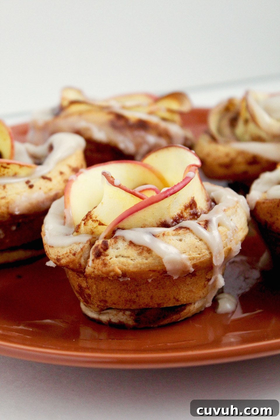 Cinnamon Roll Apple Roses Recipe -- Edible roses made with tart apple slices wrapped up in sweet and gooey cinnamon rolls.
