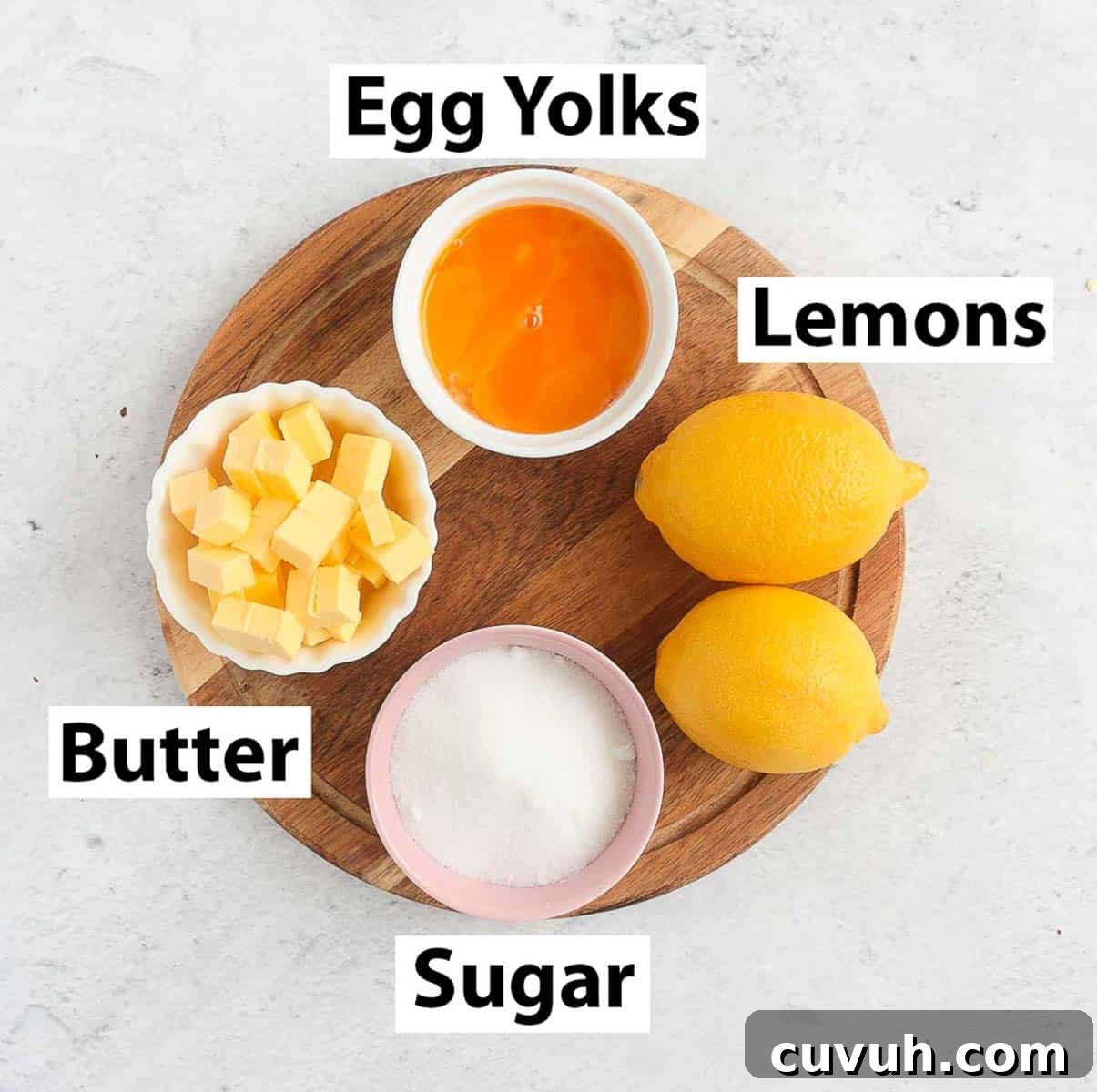 Ingredients placed on a wooden board.