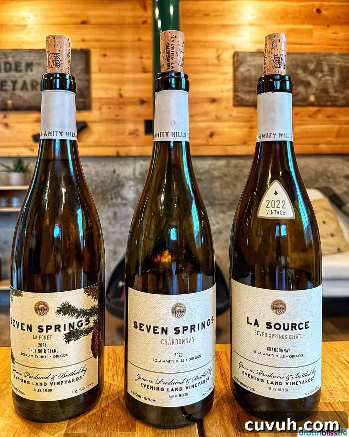 Evening Land Vineyard white wine bottles