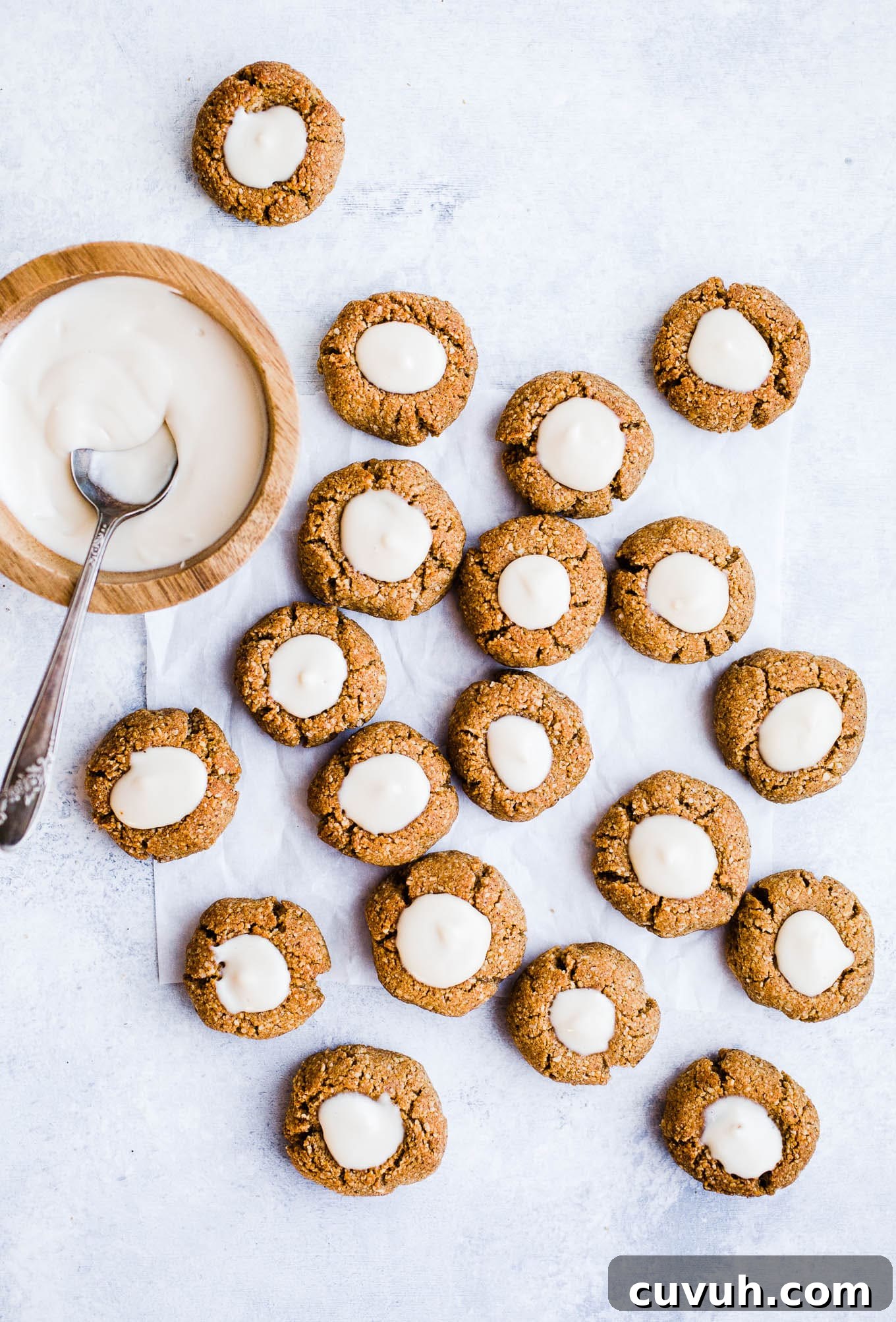 Gingerbread Thumbprint Cookies with Sweet Icing 4 Thumbprint cookies with cream cheese filling
