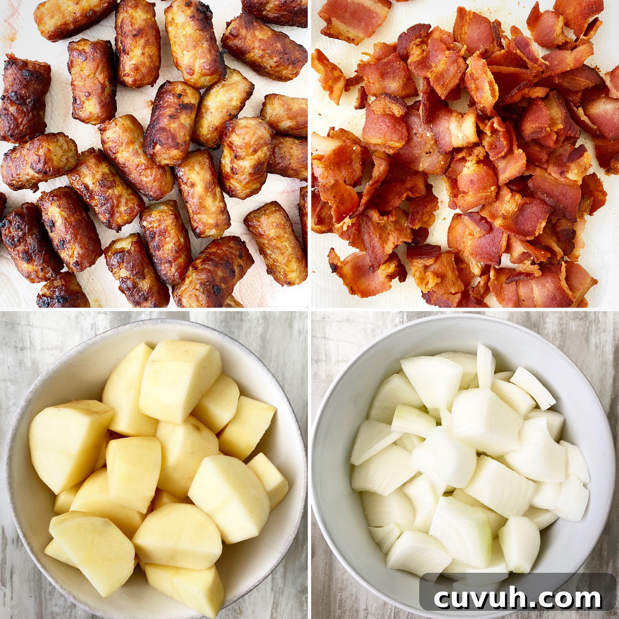 collage of ingredients for irish dublin coddle