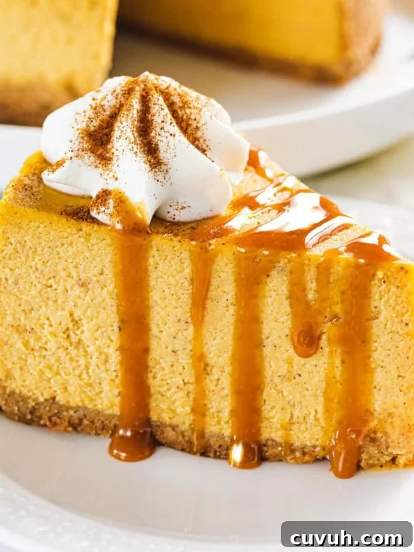 Decadent Strawberry Cheesecake Recipe with Fresh Berry Topping 17 Pumpkin cheesecake with caramel sauce and whipped cream.