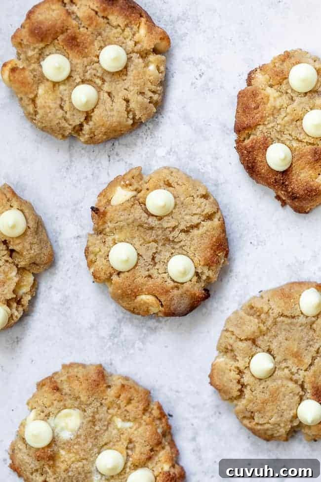 bunch of keto white chocolate chip cookies
