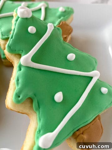 A Christmas tree shaped sugar cookie.
