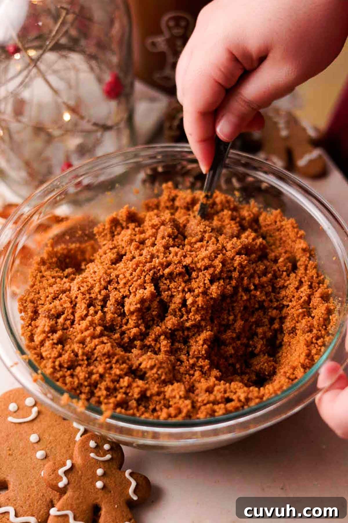 Gingerbread Cheesecake Recipe with Spiced Graham Crust 5 mixing together the gingerbread crust