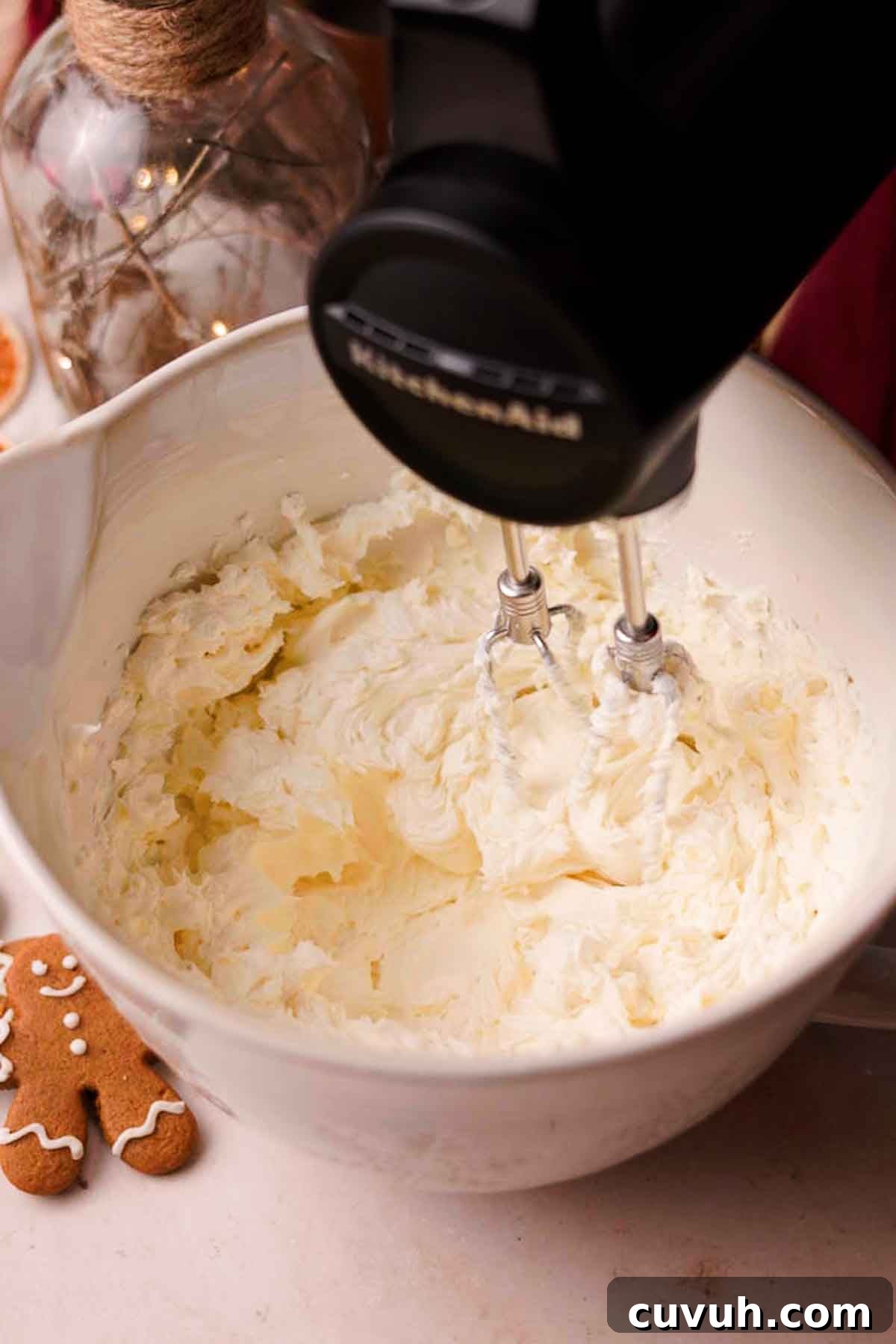 Gingerbread Cheesecake Recipe with Spiced Graham Crust 7 blending cream cheese until creamy