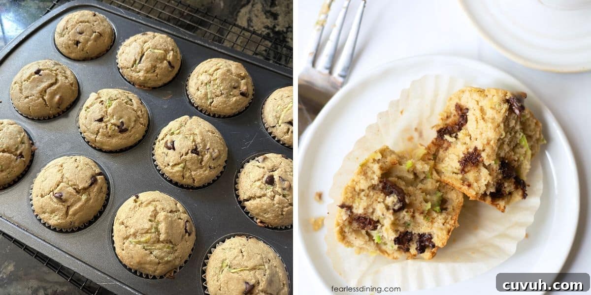 Photos of the baked zucchini muffins.