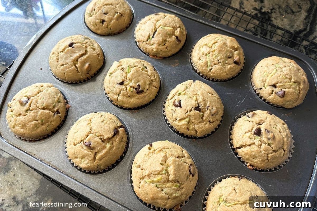 Baked muffins in the pan on the kitchen counter.