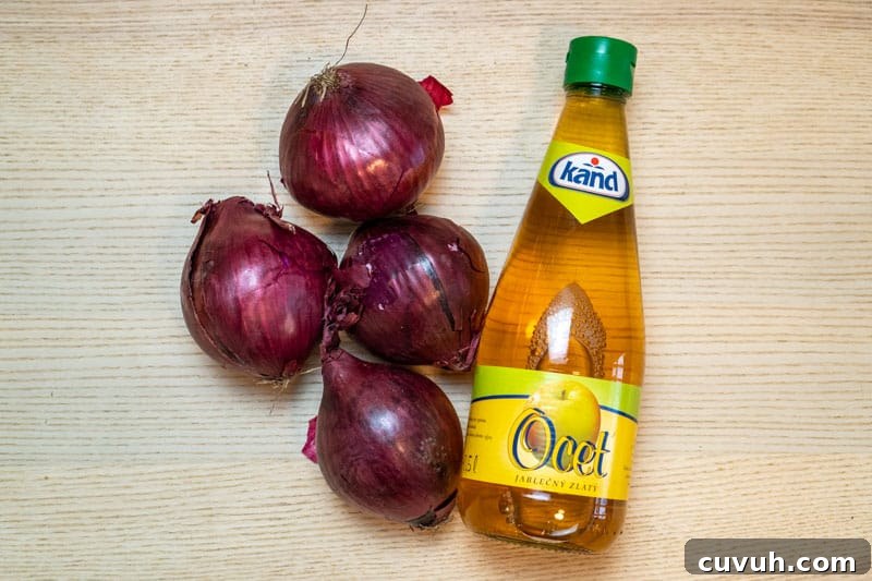 Sugar-Free Quick Pickled Red Onions Recipe for Tangy Flavor 3 Key ingredients for this pickled onions recipe