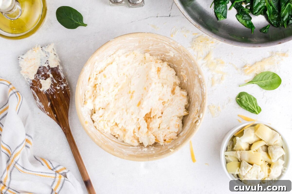 cream cheese mayo mixture in a mixing bowl