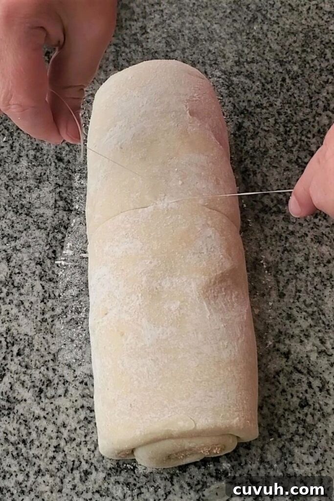 cutting rolls with dental floss