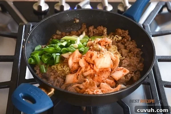 Korean Pork and Kimchi Ramen Stir-Fry Recipe 8 with kimchi and green onion