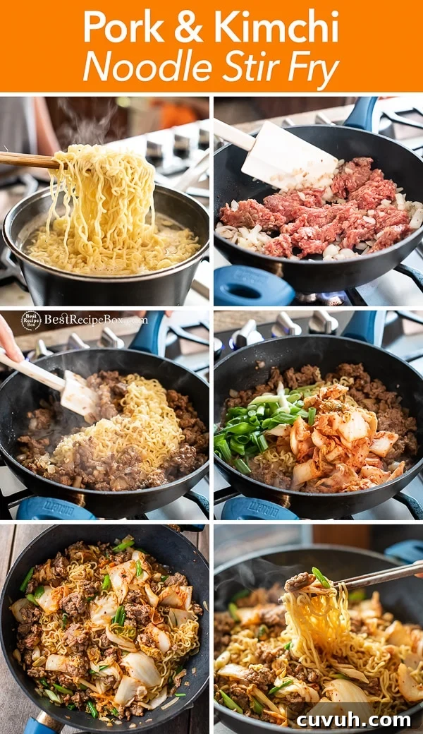 Korean Pork and Kimchi Stir Fried Noodles Recipe : Ramen Hack | BestRecipeBox.com Korean Pork and Kimchi Stir Fried Noodles Recipe : Ramen Hack step by step