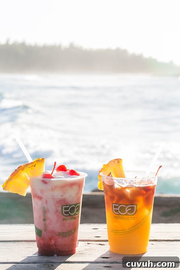 Two tropical cocktails.