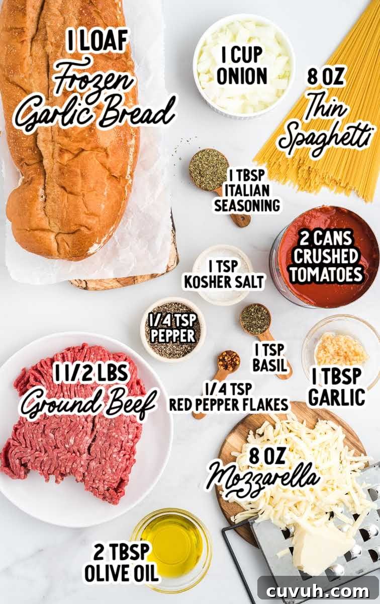 spaghetti stuffed garlic bread raw ingredients that are labeled