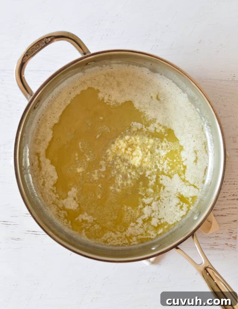 butter and minced garlic in a skillet.