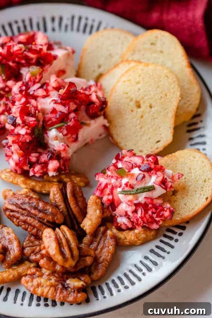Thanksgiving Appetizers You Can Make Ahead for Stress-Free Hosting 14 cranberry jalapeno dip in a plate with crackers.