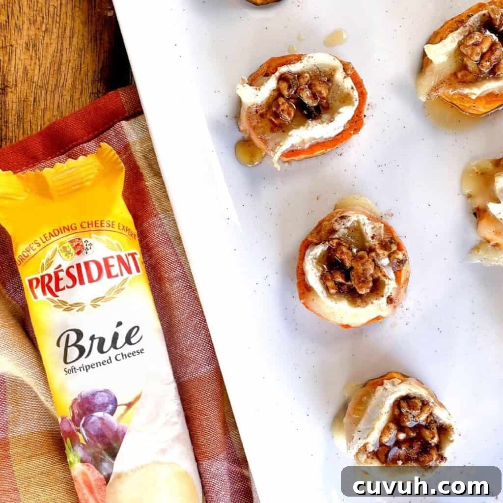 Thanksgiving Appetizers You Can Make Ahead for Stress-Free Hosting 6 sweet potatoes with brie cheese and nuts on plate