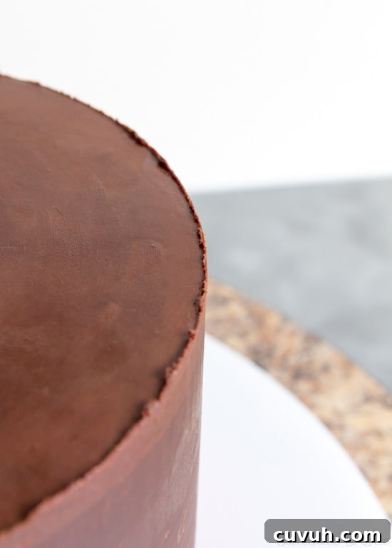 Warm up your scraper and scrape once more around the sides of the cake.