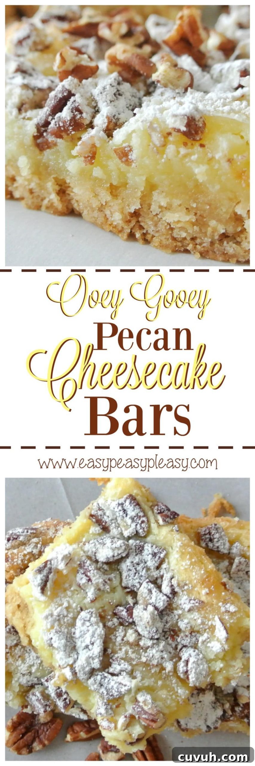 Ooey Gooey Pecan Cheesecake Bars are super easy to make and oh so delicious!