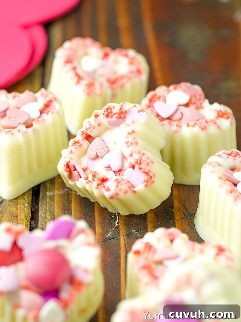 Valentines White Chocolate Hearts - at the table