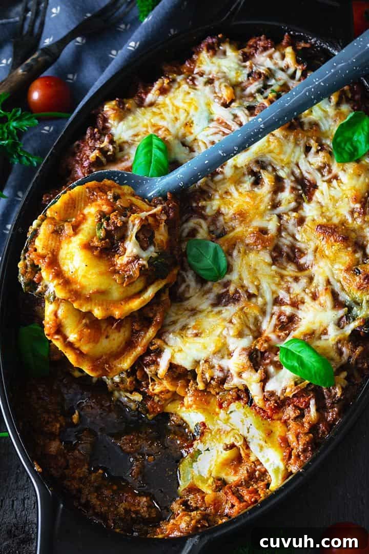 Scooped out ravioli from the lasagna dish.