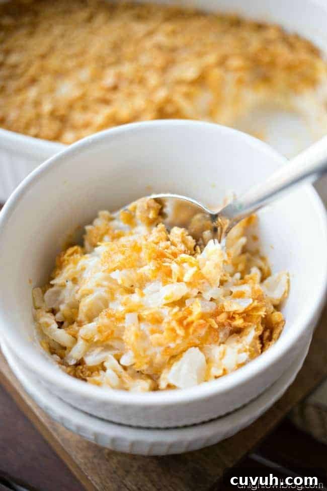 A bowl of Hashbrown Casserole.