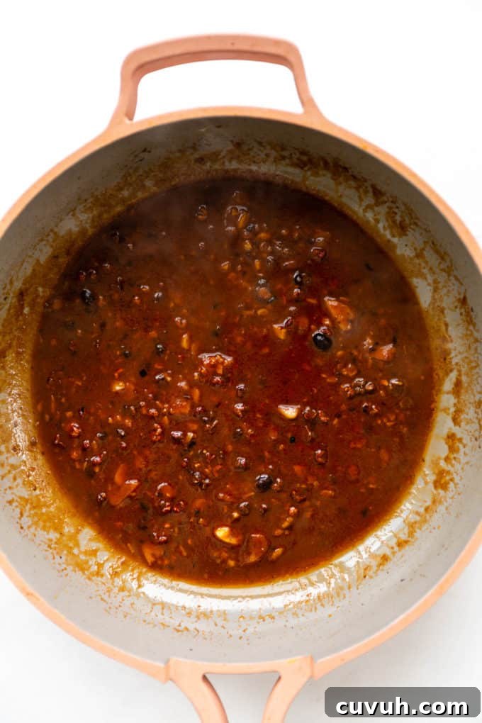 mapo tofu sauce in a pink pan