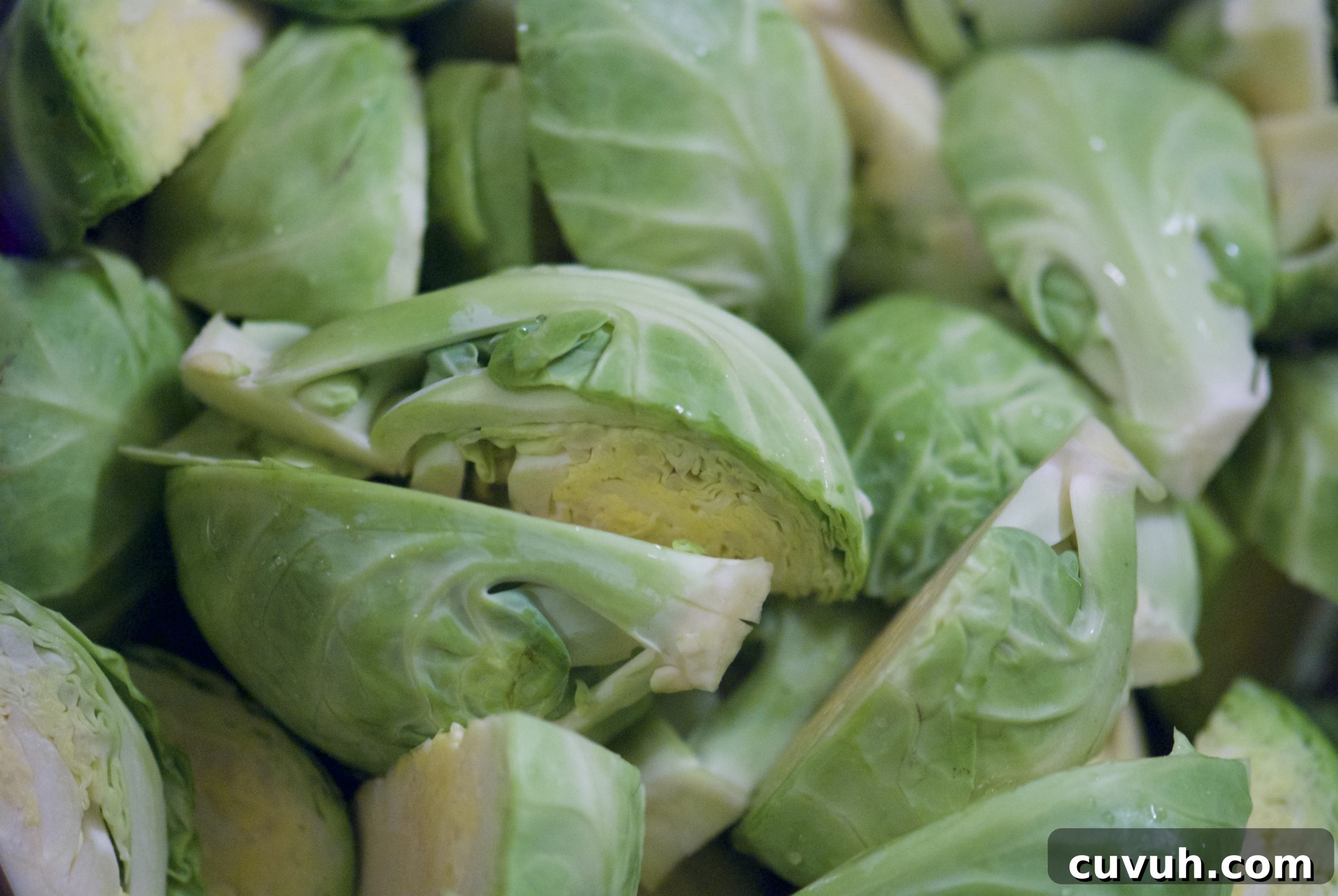Maple-Glazed Brussels Sprouts Recipe 3 Halved Brussels sprouts ready to roast