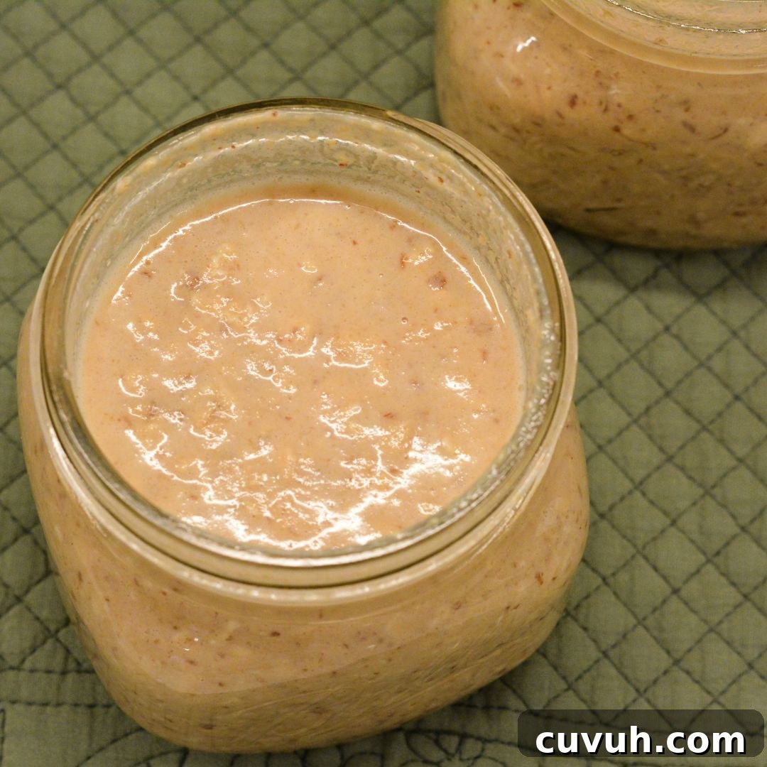 In the morning, stir your oats and add more milk if needed to reach the desired consistency.