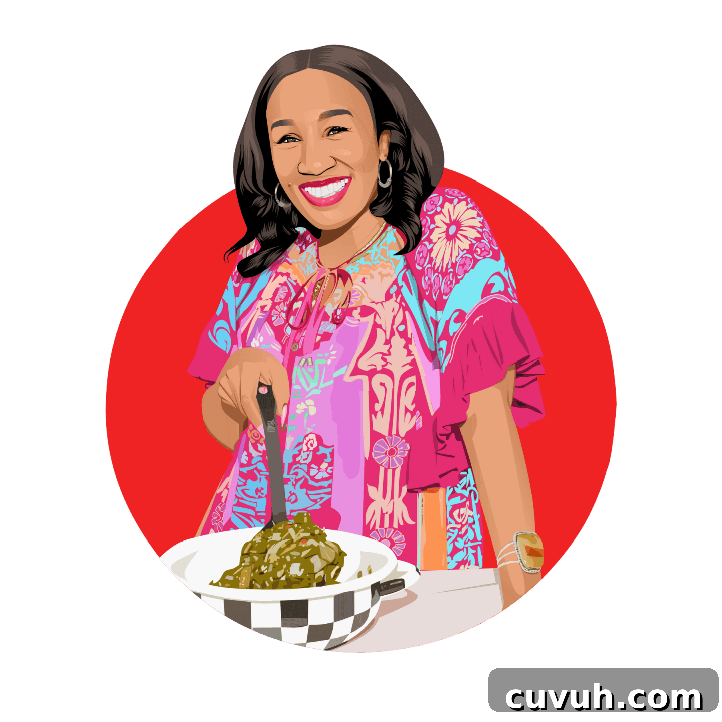 Southern Soul Food Side Dishes You’ll Love 3 Illustrated portrait of Shaunda Necole, soul food expert and founder of The Soul Food Pot®, serving Southern-style collard greens—symbolizing why Black folks cook soul food this way, rooted in African American culinary history, tradition, and cultural storytelling.