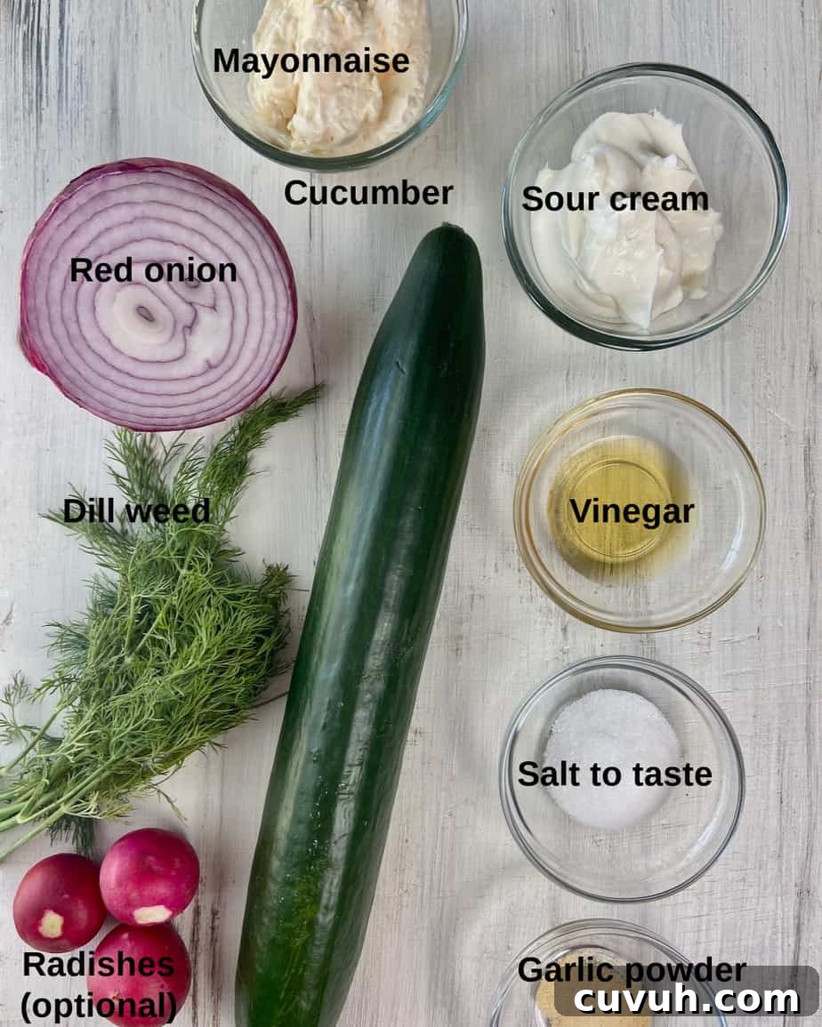 Ingredients labeled on a white table.
