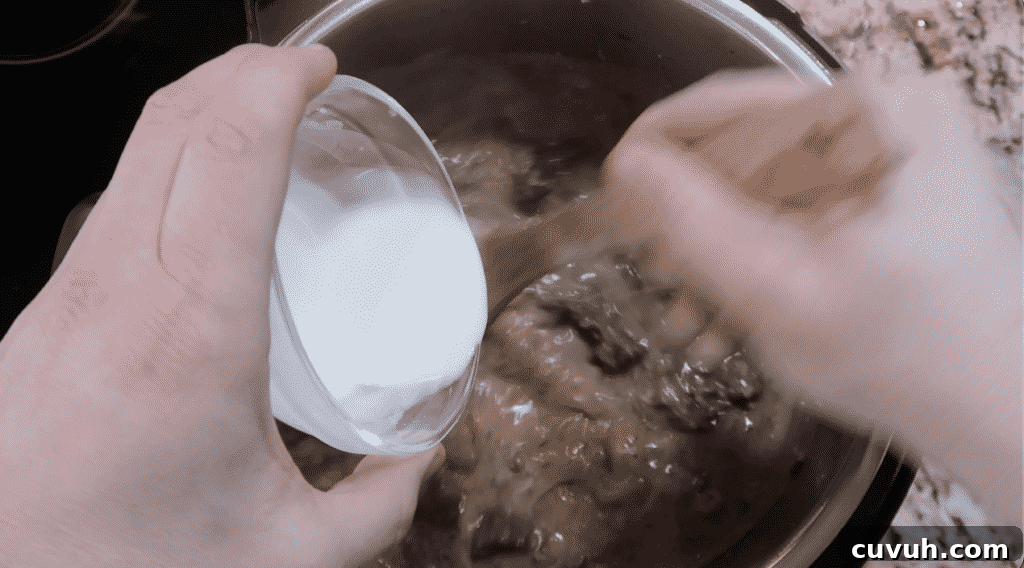 Adding slurry to pot