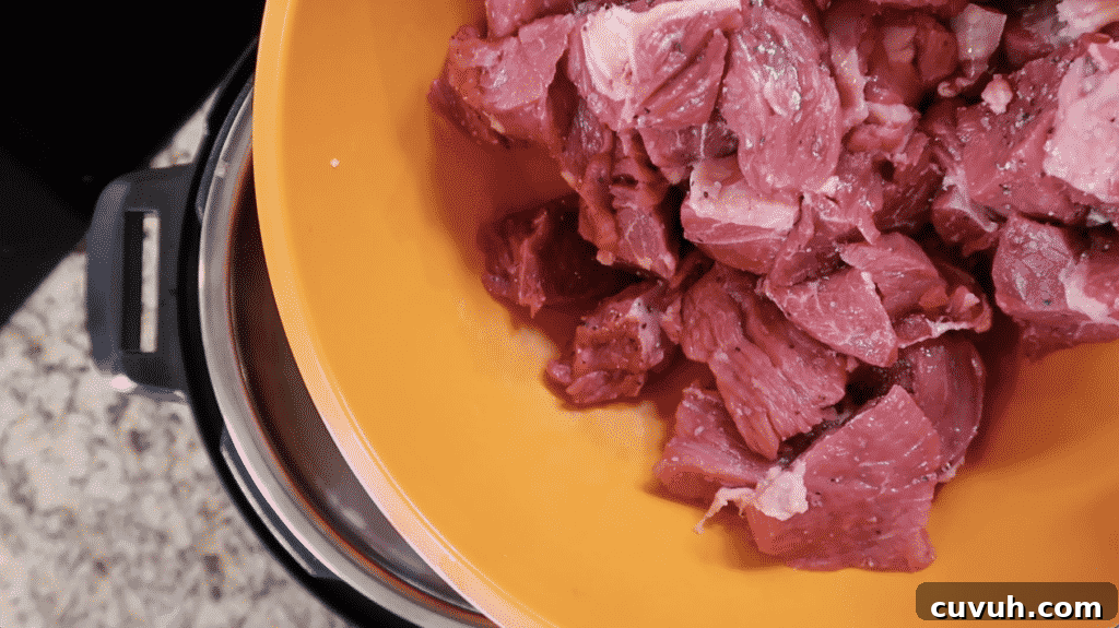 Adding beef to pot