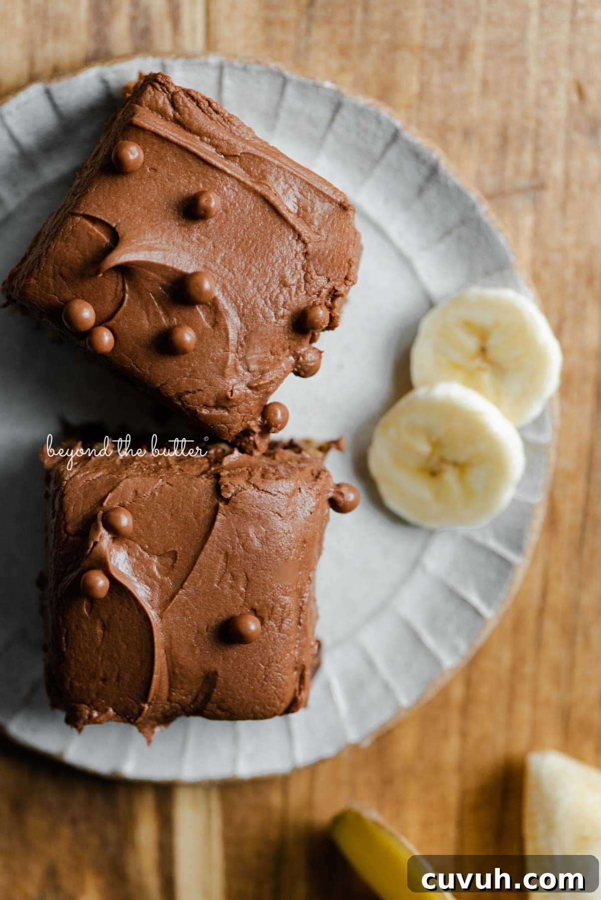 Dessert plate with slices of banana snack cake