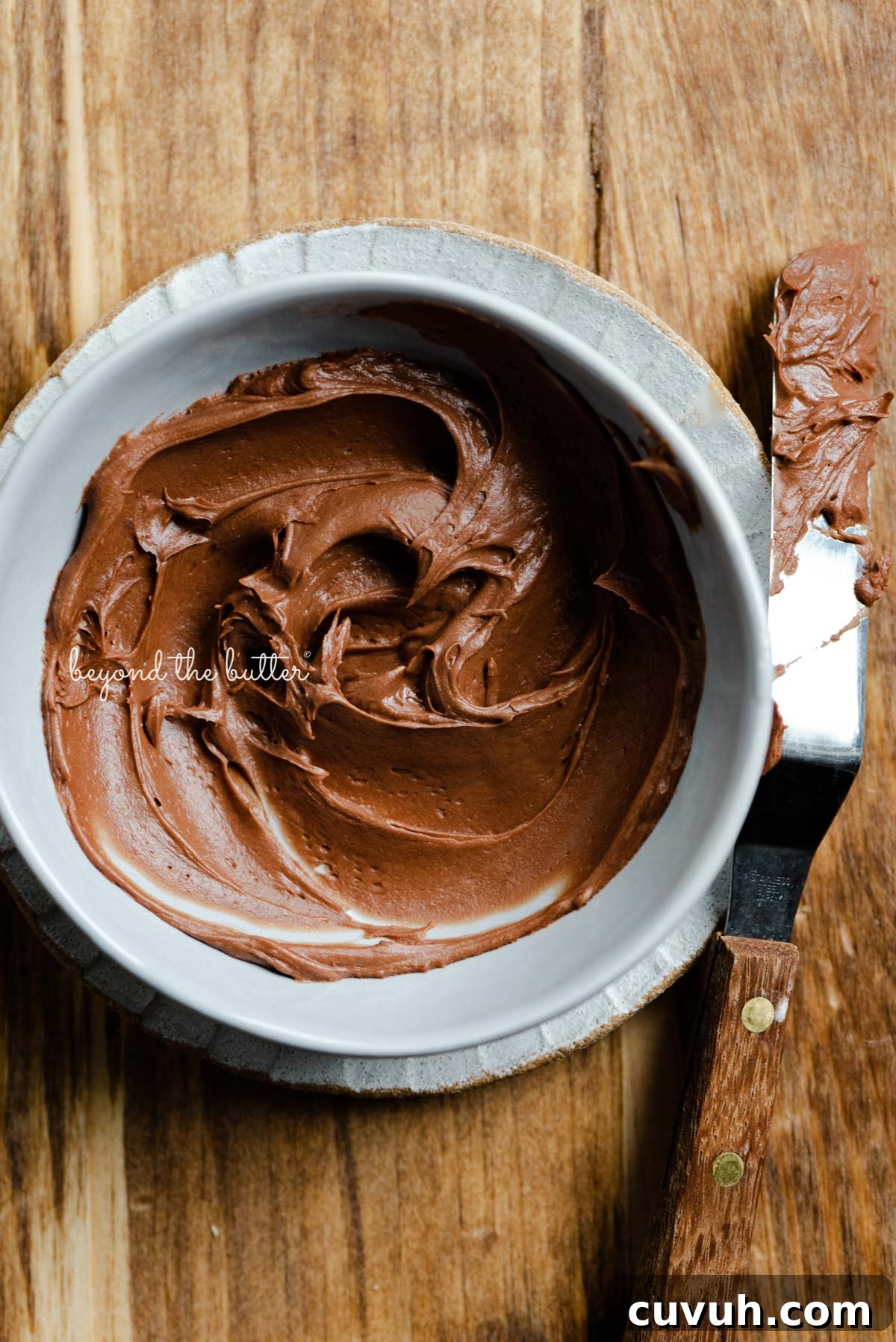 Chocolate cream cheese frosting for the banana chocolate chip snack cake