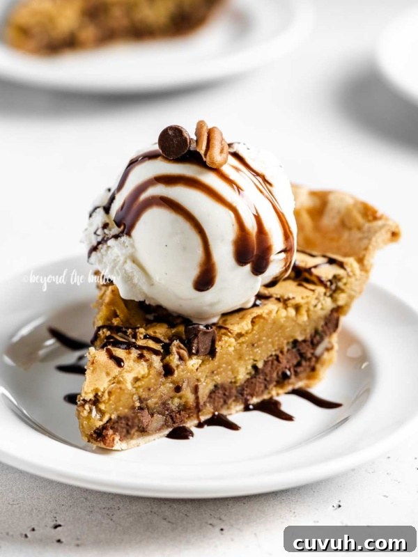 Chocolate Chip Pie with a scoop of vanilla ice cream