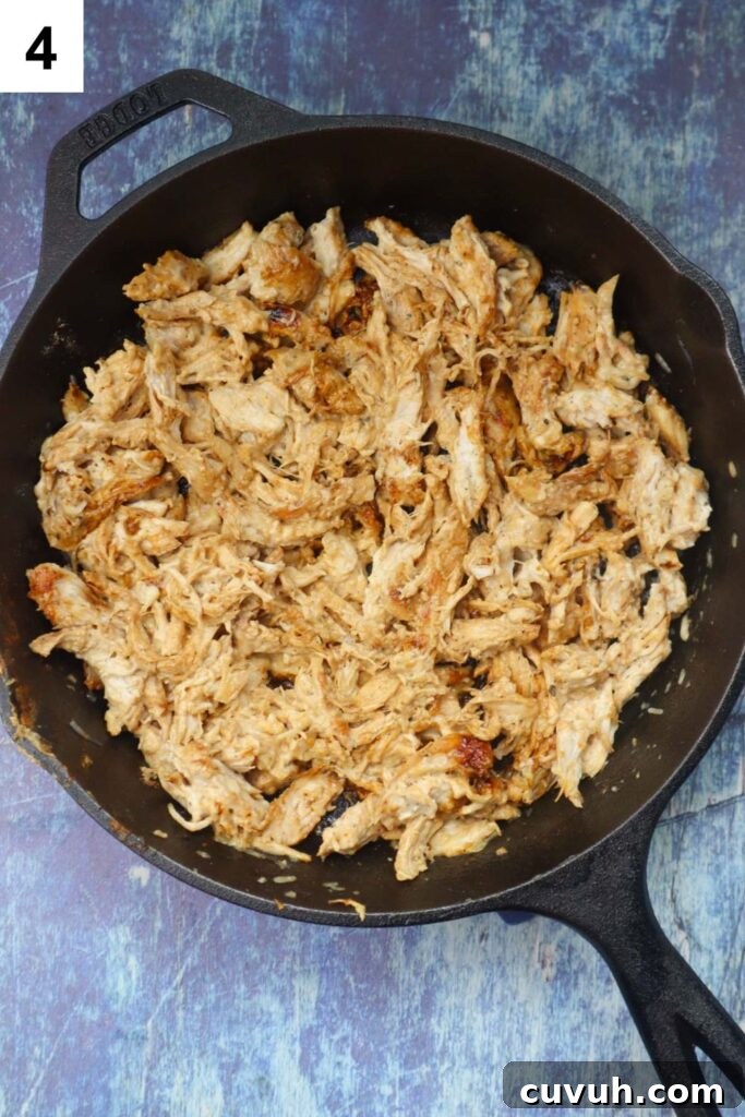 Smoked Gouda Chicken Bacon Ranch Sandwich Recipe 7 cast iron skillet with shredded chicken, gouda cheese, and ranch dressing